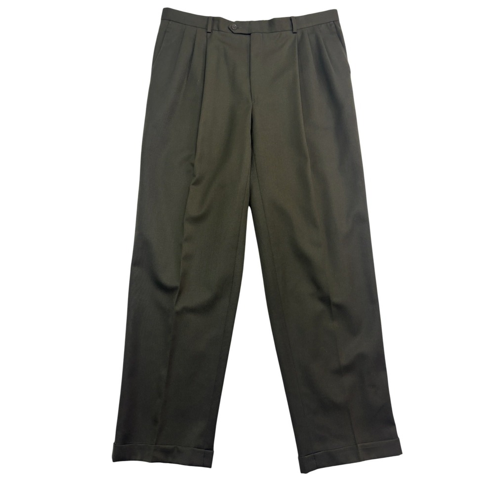vtg 90s Givenchy 40x34 Olive Green Dress Pants Trousers Pleated High Waisted USA